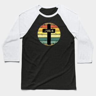 Jesus (vintage retro sunset) Cross Baseball T-Shirt